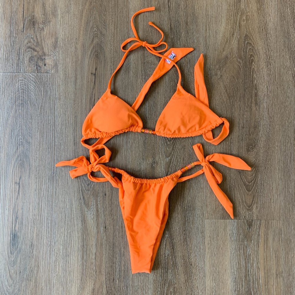 NWOT The Tropical Society Orange Beads Bikini Set Triangle Top Size Medium